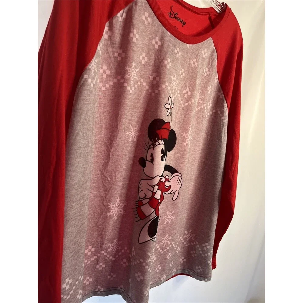 Disney Minnie Mouse Long Sleeve Pajama Top Women’s 2XL Holiday Christmas Snow - Picture 2 of 6